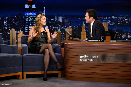 THE TONIGHT SHOW STARRING JIMMY FALLON -- Episode 2143 -- Pictured: (l-r) Singer-songwriter Miley Cyrus during an interview with host Jimmy Fallon on Wednesday, June 4, 2025 -- (Photo by: Todd Owyoung/NBC via Getty Images)