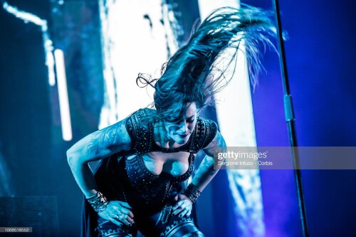 MILAN, ITALY - DECEMBER 04: Floor Jansen of Nightwish performs on stage at Mediolanum Forum on December 4, 2018 in Milan, Italy. (Photo by Sergione Infuso/Corbis via Getty Images)