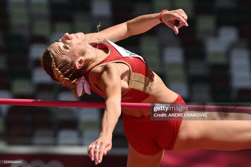 Montenegro's Marija Vukovic competes in the women's high jump qualification during the Tokyo 2020 Olympic Games at the Olympic Stadium in Tokyo on August 5, 2021. (Photo by Andrej ISAKOVIC / AFP) (Photo by ANDREJ ISAKOVIC/AFP via Getty Images)