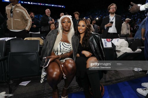 PARIS, FRANCE - JANUARY 19:  Singer Aya Nakamura attends the game between the Chicago Bulls and Detroit Pistons as part of NBA Paris Games 2023 on January 19, 2023 at Accor Arena in Paris, France. NOTE TO USER: User expressly acknowledges and agrees that, by downloading and/or using this Photograph, user is consenting to the terms and conditions of the Getty Images License Agreement. Mandatory Copyright Notice: Copyright 2023 NBAE (Photo by Catherine Steenkeste/NBAE via Getty Images)