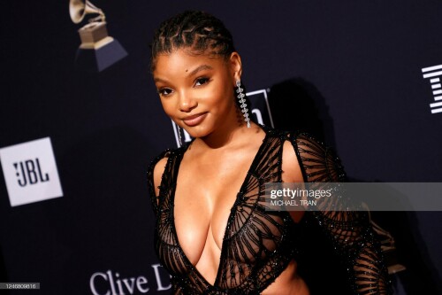 US singer Halle Bailey arrives for the Recording Academy and Clive Davis pre-Grammy gala at the Beverly Hilton hotel in Beverly Hills, California on February 4, 2023. (Photo by Michael TRAN / AFP) (Photo by MICHAEL TRAN/AFP via Getty Images)