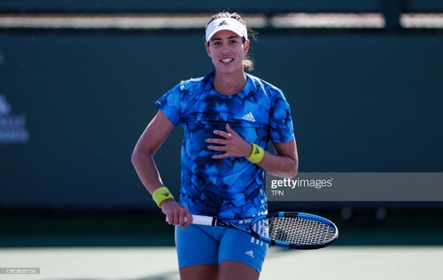 INDIAN WELLS, CALIFORNIA - MARCH 09: Garbine Muguruza of Spain practices before the start of the BNP Paribas Open on March 09, 2022 in Indian Wells, California. (Photo by TPN/Getty Images)