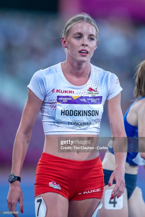 BIRMINGHAM, ENGLAND - AUGUST 6: Keely Hodgkinson of England after winning the silver medal in the Women's 800m Final during the Athletics competition at Alexander Stadium during the Birmingham 2022 Commonwealth Games on August 6, 2022, in Birmingham, England. (Photo by Tim Clayton/Corbis via Getty Images)