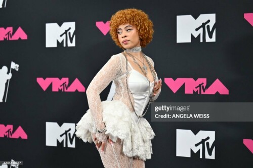 US rapper Ice Spice poses in the press room during the MTV Video Music Awards at the Prudential Center in Newark, New Jersey, on September 12, 2023. (Photo by ANGELA WEISS / AFP) (Photo by ANGELA WEISS/AFP via Getty Images)