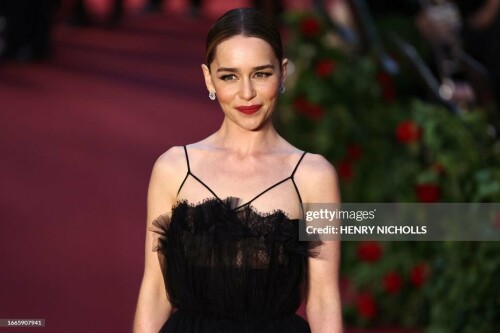British actress Emilia Clarke poses upon arrival to attend the "Vogue World: London" event at the Theatre Royal Drury Lane in central London on the eve of London Fashion Week on September 14, 2023. (Photo by HENRY NICHOLLS / AFP) (Photo by HENRY NICHOLLS/AFP via Getty Images)