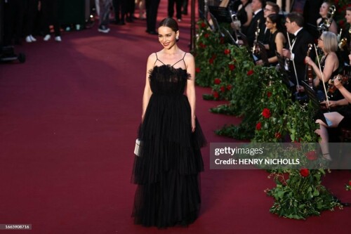 British actress Emilia Clarke poses upon arrival to attend the "Vogue World: London" event at the Theatre Royal Drury Lane in central London on the eve of London Fashion Week on September 14, 2023. (Photo by HENRY NICHOLLS / AFP) (Photo by HENRY NICHOLLS/AFP via Getty Images)
