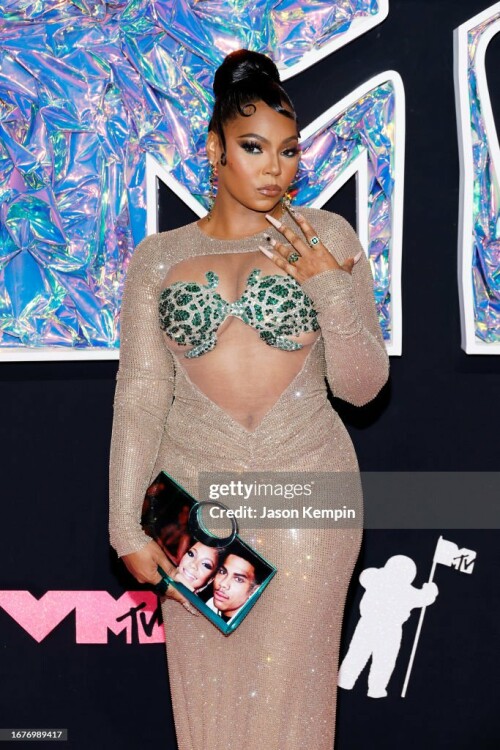 NEWARK, NEW JERSEY - SEPTEMBER 12: Ashanti attends the 2023 MTV Video Music Awards at Prudential Center on September 12, 2023 in Newark, New Jersey. (Photo by Jason Kempin/Getty Images for MTV)