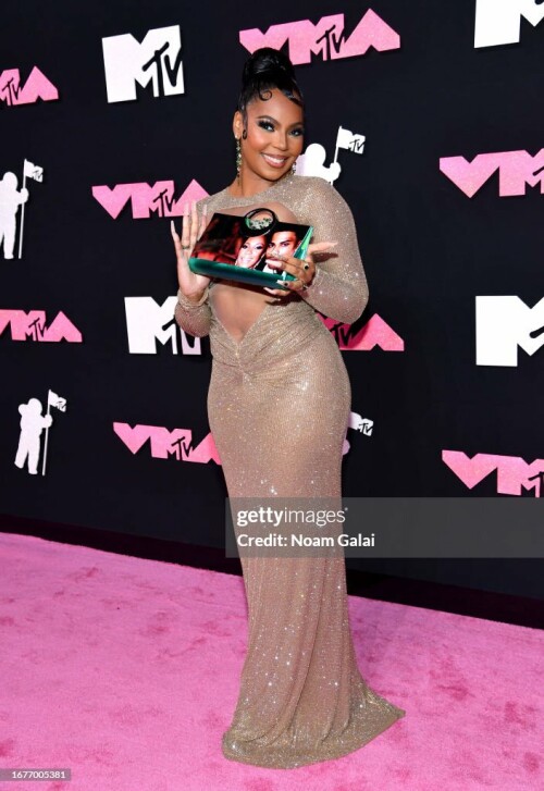 NEWARK, NEW JERSEY - SEPTEMBER 12: Ashanti attends the 2023 MTV Video Music Awards at Prudential Center on September 12, 2023 in Newark, New Jersey. (Photo by Noam Galai/Getty Images for MTV)