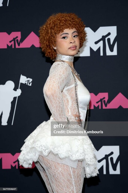 NEWARK, NEW JERSEY - SEPTEMBER 12: Ice Spice poses in the press room at the 2023 MTV Video Music Awards at Prudential Center on September 12, 2023 in Newark, New Jersey. (Photo by Dimitrios Kambouris/Getty Images)