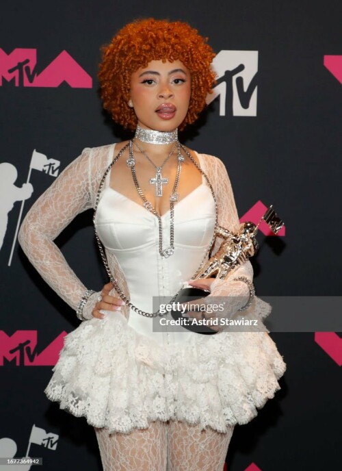 NEWARK, NEW JERSEY - SEPTEMBER 12: Ice Spice attends the 2023 Video Music Awards at Prudential Center on September 12, 2023 in Newark, New Jersey. (Photo by Astrid Stawiarz/Getty Images for MTV)