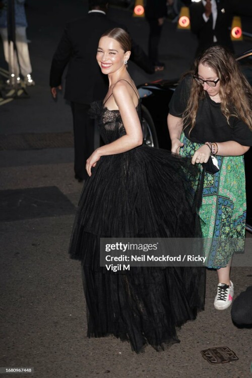 LONDON, ENGLAND - SEPTEMBER 14: Emilia Clarke seen attending Vogue World: London 2023 at the Theatre Royal Drury Lane on September 14, 2023 in London, England. (Photo by Neil Mockford / Ricky Vigil M/GC Images)