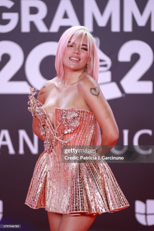 SEVILLE, SPAIN - NOVEMBER 16: Karol G attends the 24th Annual Latin GRAMMY Awards at FIBES Conference and Exhibition Centre on November 16, 2023 in Seville, Spain. (Photo by Patricia J. Garcinuno/WireImage)
