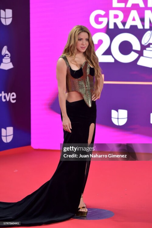 SEVILLE, SPAIN - NOVEMBER 16: Shakira attends the 24th Annual Latin GRAMMY Awards at FIBES Conference and Exhibition Centre on November 16, 2023 in Seville, Spain. (Photo by Juan Naharro Gimenez/Getty Images)