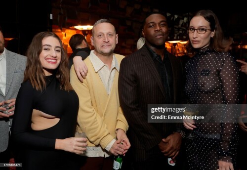 LOS ANGELES, CALIFORNIA - NOVEMBER 16: (EDITORS NOTE: Image contains nudity.) (L-R) Rachel Sennott, Tim Robinson, Sam Richardson, and Morgan Maher attend the GQ Men of the Year Party 2023 at Bar Marmont on November 16, 2023 in Los Angeles, California. (Photo by Emma McIntyre/Getty Images for GQ)