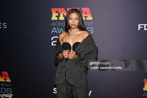 NEW YORK, NEW YORK - NOVEMBER 29: Storm Reid attends the 2023 Footwear News Achievement Awards at Cipriani South Street on November 29, 2023 in New York City. (Photo by Jamie McCarthy/Footwear News via Getty Images)