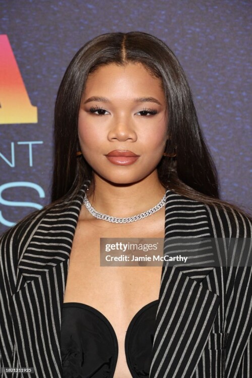 NEW YORK, NEW YORK - NOVEMBER 29: Storm Reid attends the 2023 Footwear News Achievement Awards at Cipriani South Street on November 29, 2023 in New York City. (Photo by Jamie McCarthy/Footwear News via Getty Images)