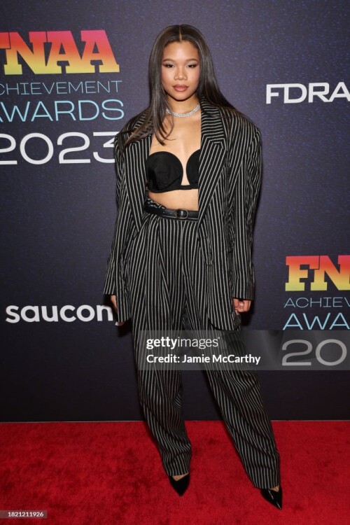 NEW YORK, NEW YORK - NOVEMBER 29: Storm Reid attends the 2023 Footwear News Achievement Awards at Cipriani South Street on November 29, 2023 in New York City. (Photo by Jamie McCarthy/Footwear News via Getty Images)