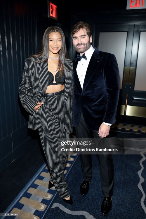 NEW YORK, NEW YORK - NOVEMBER 29: (L-R) Storm Reid and Michael Atmore, Editorial Director, Footwear News attend the 2023 Footwear News Achievement Awards at Cipriani South Street on November 29, 2023 in New York City. (Photo by Dimitrios Kambouris/Footwear News via Getty Images)
