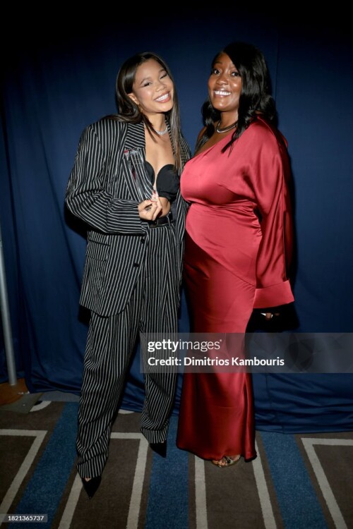 NEW YORK, NEW YORK - NOVEMBER 29: (L-R) Storm Reid and Charlene Masona attend the 2023 Footwear News Achievement Awards at Cipriani South Street on November 29, 2023 in New York City. (Photo by Dimitrios Kambouris/Footwear News via Getty Images)