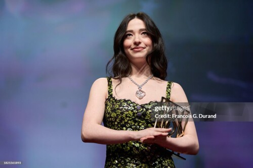DEAUVILLE, FRANCE - SEPTEMBER 12: Mikey Madison receives the Hollywood Rising Star Award at the "Anora" premiere during the 50th Deauville American Film Festival on September 12, 2024 in Deauville, France. (Photo by Francois G. Durand/Getty Images)