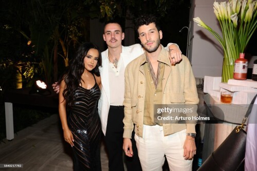 MIAMI BEACH, FLORIDA - DECEMBER 07:  Becky G (L)  and Sebasti?n Yatra (R) attend W Magazine And Ralph Lauren's Art Basel Celebration on December 07, 2023 in Miami Beach, Florida. (Photo by Arturo Holmes/Getty Images for W Magazine)