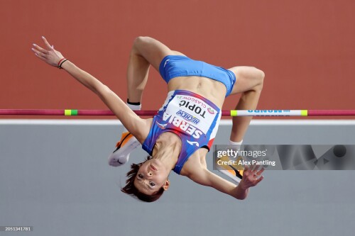 GLASGOW, SCOTLAND - MARCH 01: Angelina Topic of Team Serbia competes in the Women's High Jump Final on Day One of the World Athletics Indoor Championships Glasgow 2024 at Emirates Arena on March 01, 2024 in Glasgow, Scotland. (Photo by Alex Pantling/Getty Images)