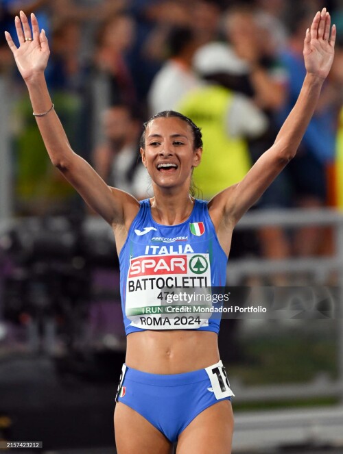 Italian middle-distance runner Nadia Battocletti wins the gold medal in the 10000 meters during the European Athletics Championships at Olympic Stadium. Rome (Italy), June 7th-12th, 2024 (Photo by Massimo Insabato/Archivio Massimo Insabato/Mondadori Portfolio via Getty Images)