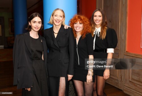 LONDON, ENGLAND - SEPTEMBER 01: (L-R) Lily Collins, Carrie Coon, Natasha Lyonne and Elizabeth Olsen attend the special screening of "His Three Daughters" at The Soho Hotel on September 1, 2024 in London, England. (Photo by Dave Benett/Getty Images for Netflix)