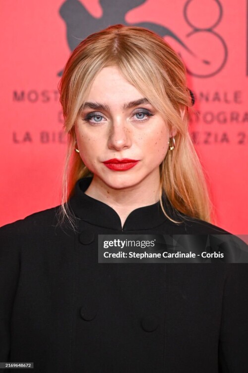 VENICE, ITALY - AUGUST 31: Clara Galle attends the 2024 Armani Beauty dinner photocall at Arsenale on August 31, 2024 in Venice, Italy. (Photo by Stephane Cardinale - Corbis/Corbis via Getty Images)