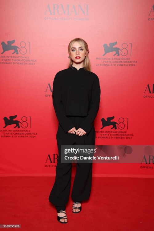 VENICE, ITALY - AUGUST 31: Clara Galle attends the Armani Beauty Passione Party during the 81st Venice International Film Festival at Arsenale on August 31, 2024 in Venice, Italy. (Photo by Daniele Venturelli/Getty Images for Armani Beauty)