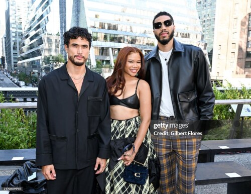 Charles Melton, Storm Reid and Jayson Tatum at Coach RTW Spring 2025 as part of New York Ready to Wear Fashion Week held at The High Line on September 9, 2024 in New York, New York.  (Photo by Gilbert Flores/WWD via Getty Images)