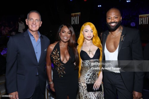 LOS ANGELES, CALIFORNIA - SEPTEMBER 05: (L-R) Mike O'Neill, President/CEO, BMI, Catherine Brewton, VP of Creative, BMI Atlanta, Ice Spice, and Wardell Malloy, Assistant VP, Creative, BMI Atlanta, attend the 2024 BMI R&B/Hip-Hop Awards at Fairmont Century Plaza on September 05, 2024 in Los Angeles, California.  (Photo by Arnold Turner/Getty Images for BMI)