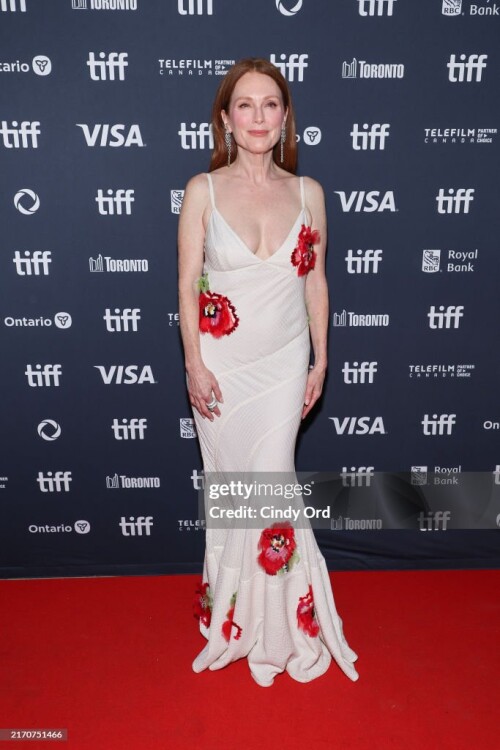 TORONTO, ONTARIO - SEPTEMBER 07: Julianne Moore attends the premiere of "The Room Next Door" during the 2024 Toronto International Film Festival at TIFF Lightbox on September 07, 2024 in Toronto, Ontario.  (Photo by Cindy Ord/Getty Images)