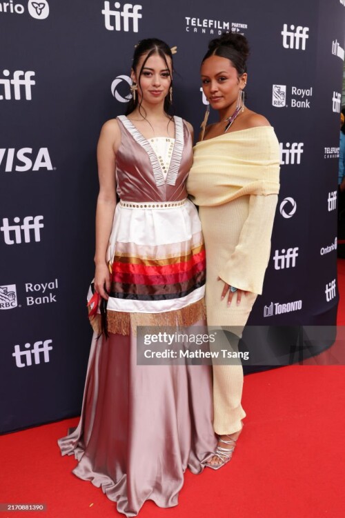 TORONTO, ONTARIO - SEPTEMBER 08: (L-R) Amber Midthunder and Zoey Reyes attend the premiere of "Rez Ball" during the 2024 Toronto International Film Festival at Royal Alexandra Theatre on September 08, 2024 in Toronto, Ontario. (Photo by Mathew Tsang/Getty Images)