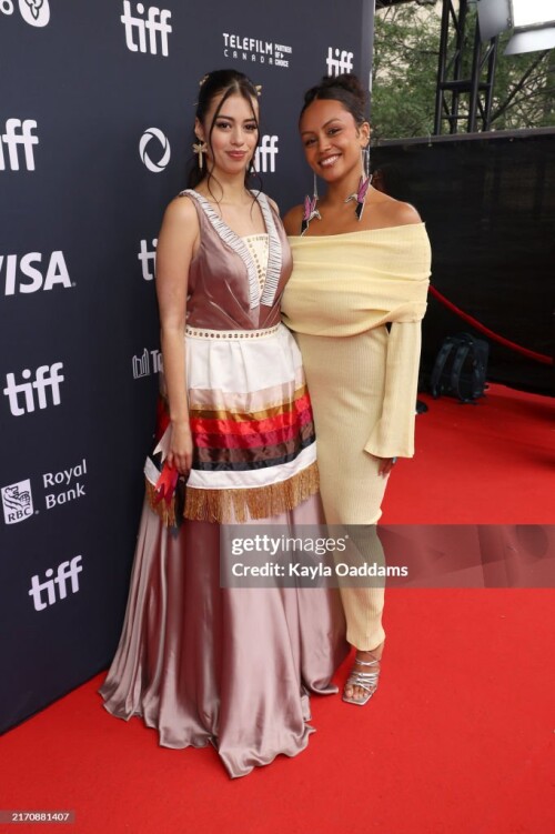 TORONTO, ONTARIO - SEPTEMBER 08: (L-R) Amber Midthunder and Zoey Reyes attend the premiere of "Rez Ball" during the 2024 Toronto International Film Festival at Royal Alexandra Theatre on September 08, 2024 in Toronto, Ontario. (Photo by Kayla Oaddams/Getty Images)