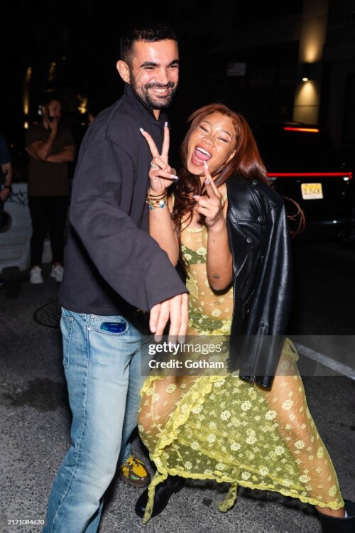 NEW YORK, NEW YORK - SEPTEMBER 09: John Mumblo (L) and Storm Reid is seen in SoHo on September 09, 2024 in New York City. (Photo by Gotham/GC Images)