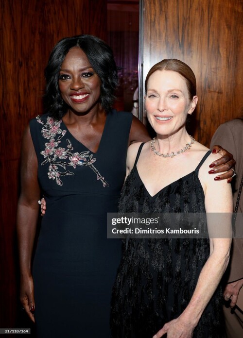 NEW YORK, NEW YORK - SEPTEMBER 09: (L-R) Viola Davis and Julianne Moore attend the Kering Foundation Third Annual Caring For Women Dinner at The Pool on September 09, 2024 in New York City.  (Photo by Dimitrios Kambouris/Getty Images for Kering)