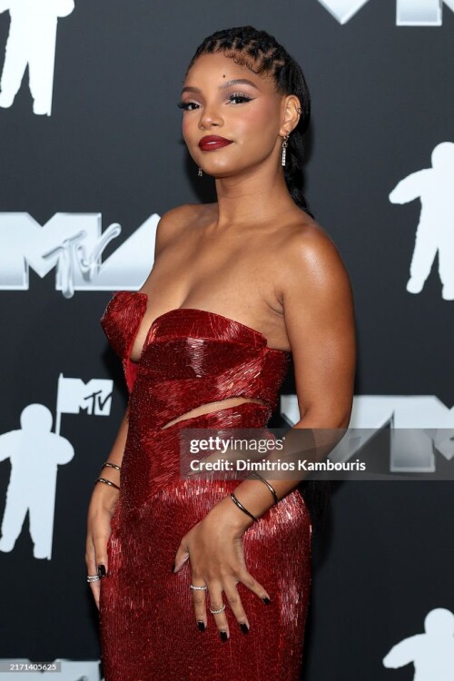 ELMONT, NEW YORK - SEPTEMBER 11: Halle Bailey attends the 2024 MTV Video Music Awards at UBS Arena on September 11, 2024 in Elmont, New York. (Photo by Dimitrios Kambouris/Getty Images)