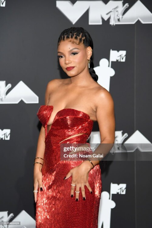 ELMONT, NEW YORK - SEPTEMBER 11: Halle Bailey attends the 2024 MTV Video Music Awards at UBS Arena on September 11, 2024 in Elmont, New York. (Photo by Noam Galai/Getty Images for MTV)