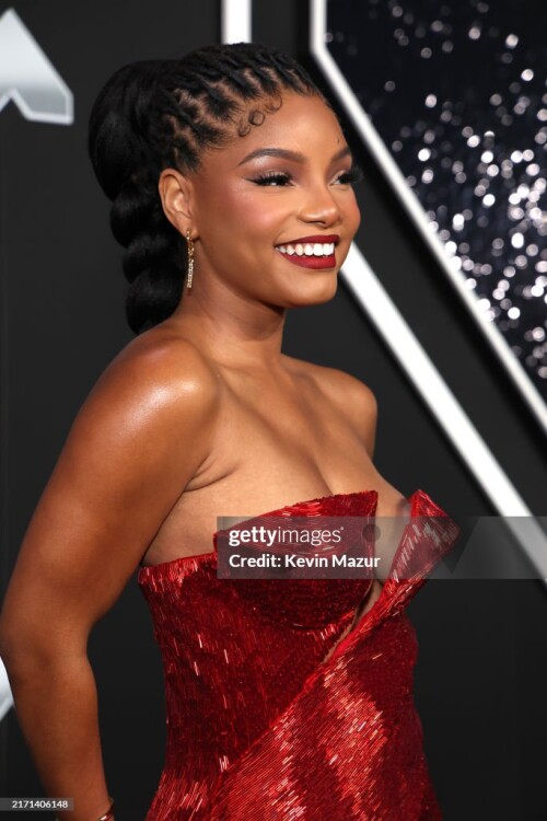ELMONT, NEW YORK - SEPTEMBER 11: Halle Bailey attends the 2024 MTV Video Music Awards at UBS Arena on September 11, 2024 in Elmont, New York. (Photo by Kevin Mazur/Getty Images for MTV)
