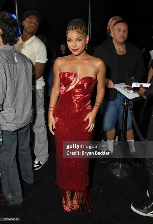 ELMONT, NEW YORK - SEPTEMBER 11: Halle Bailey attends the 2024 MTV Video Music Awards at UBS Arena on September 11, 2024 in Elmont, New York. (Photo by Bryan Bedder/Getty Images for MTV)