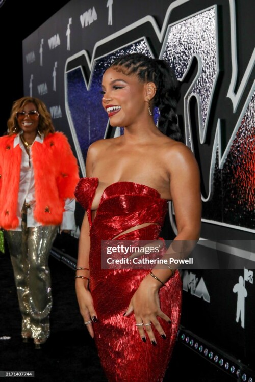 ELMONT, NEW YORK - SEPTEMBER 11: Halle Bailey attends the 2024 MTV Video Music Awards at UBS Arena on September 11, 2024 in Elmont, New York. (Photo by Catherine Powell/Getty Images for MTV)