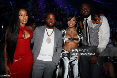 ELMONT, NEW YORK - SEPTEMBER 11: Angela Simmons, Yo Gotti, GloRilla, and Shaboozey on stage during the 2024 MTV Video Music Awards at UBS Arena on September 11, 2024 in Elmont, New York. (Photo by Johnny Nunez/Getty Images for MTV)