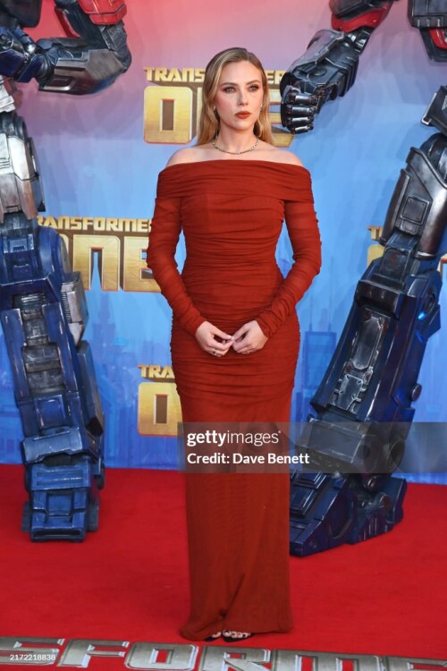 LONDON, ENGLAND - SEPTEMBER 19: Scarlett Johansson attends the European Premiere of "Transformers One" at Cineworld Leicester Square on September 19, 2024 in London, England. (Photo by Dave Benett/WireImage)