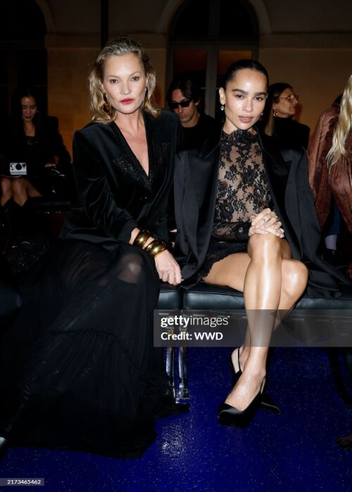 Kate Moss and Zo? Kravitz at Saint Laurent RTW Spring 2025 as part of Paris Ready to Wear Fashion Week on September 24, 2024 in Paris, France. (Photo by Aitor Rosas Sune/WWD via Getty Images)