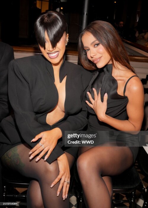 Cardi B and Anitta at Mugler RTW Spring 2025 as part of Paris Ready to Wear Fashion Week held at Le Trianon on September 26, 2024 in Paris, France.  (Photo by Swan Gallet/WWD via Getty Images)