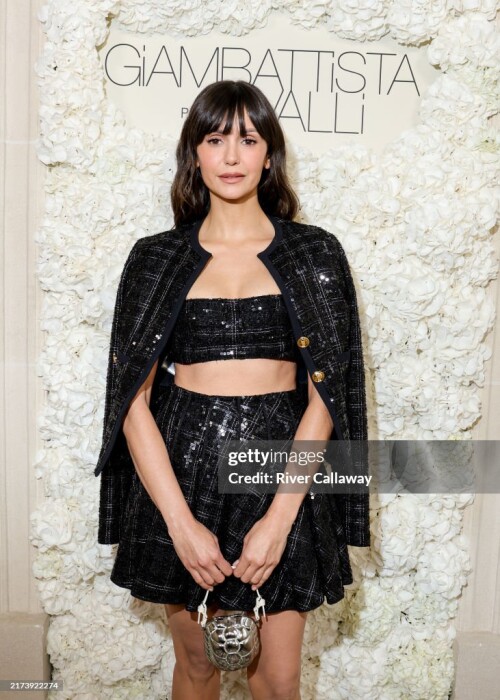 Nina Dobrev at Giambattista Valli RTW Spring 2025 as part of Paris Ready to Wear Fashion Week held at Hotel Pozzo di Borgo on September 27, 2024 in Paris, France.  (Photo by River Callaway/WWD via Getty Images)