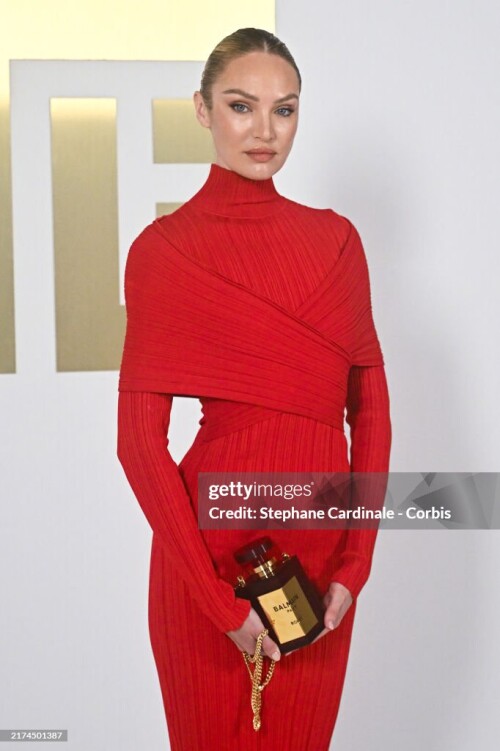 PARIS, FRANCE - SEPTEMBER 25: (EDITORIAL USE ONLY - For Non-Editorial use please seek approval from Fashion House) Candice Swanepoel attends the Balmain Womenswear Spring-Summer 2025 show as part of Paris Fashion Week on September 25, 2024 in Paris, France. (Photo by Stephane Cardinale - Corbis/Corbis via Getty Images)