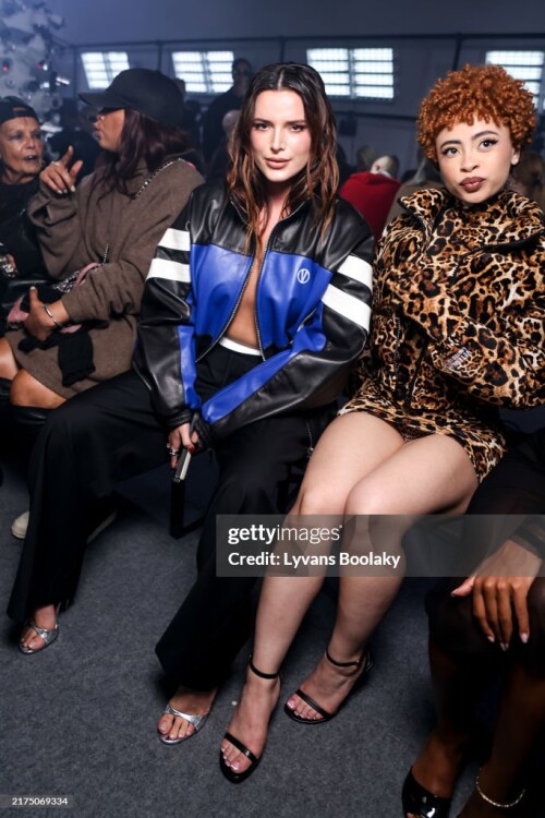 PARIS, FRANCE - SEPTEMBER 27: (EDITORIAL USE ONLY - For Non-Editorial use please seek approval from Fashion House) (L-R) Bella Thorne and Ice Spice attend the Vetements Paris Womenswear Spring-Summer 2025 show as part of Paris Fashion Week on September 27, 2024 in Paris, France. (Photo by Lyvans Boolaky/Getty Images)