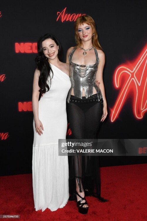 US actresses Mikey Madison (L) and Lindsey Normington attend Beyond Fest's West Coast premiere of "Anora" at the Vista theatre in Los Angeles, October 1, 2024. (Photo by VALERIE MACON / AFP) (Photo by VALERIE MACON/AFP via Getty Images)